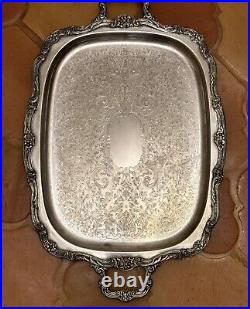 Heavy VINTAGE Silver Plate Large 24.5 Handled Footed Ornate Serving Tray