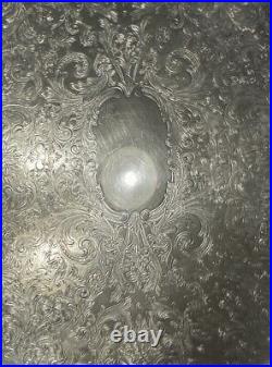 Heavy VINTAGE Silver Plate Large 24.5 Handled Footed Ornate Serving Tray