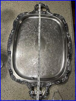 Heavy VINTAGE Silver Plate Large 24.5 Handled Footed Ornate Serving Tray