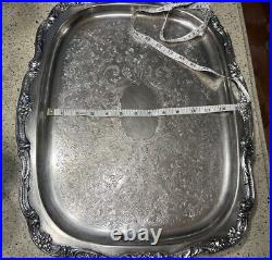 Heavy VINTAGE Silver Plate Large 24.5 Handled Footed Ornate Serving Tray