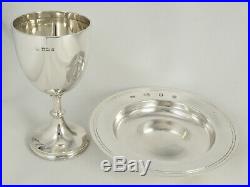Heavy Vintage Silver Communion Paten Plate 1988 & Edwardian Silver Goblet 1907
