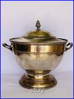 Huge Antique Vintage Silver Plated Pot Broth Bouillon Europe Signed