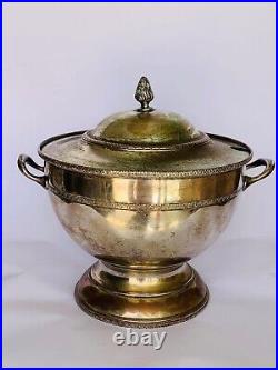 Huge Antique Vintage Silver Plated Pot Broth Bouillon Europe Signed