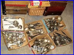 Huge Lot Vintage Silverware, Flatware, Spoons, Forks, Knives, 15 Cases, 45 Flats, Plate