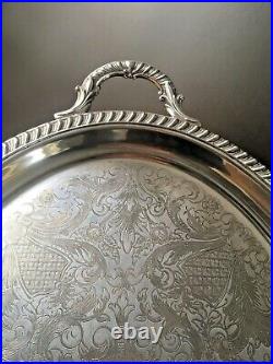 Huge Quality Silver Plate Crossed Swords Champagne Drinks Serving Tray Antique