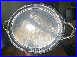 Huge Quality Silver Plate Crossed Swords Champagne Drinks Serving Tray Antique