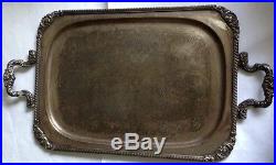 Huge Silver Plate Etched Serving Platter Tray Heavy Duty Vintage
