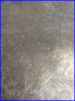 Huge Silver Plate Etched Serving Platter Tray Heavy Duty Vintage