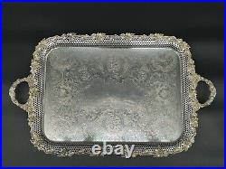 Huge Vintage Barker Ellis 29 Silverplate Footed Serving Tray Pierced with Grapes