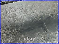 Huge Vintage Barker Ellis 29 Silverplate Footed Serving Tray Pierced with Grapes