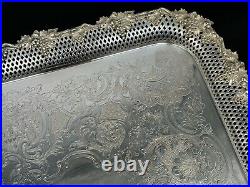 Huge Vintage Barker Ellis 29 Silverplate Footed Serving Tray Pierced with Grapes