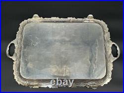 Huge Vintage Barker Ellis 29 Silverplate Footed Serving Tray Pierced with Grapes