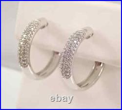 Huggie Hoop Earrings 2Ct Round Cut Real Moissanite 14K White Gold Plated Silver