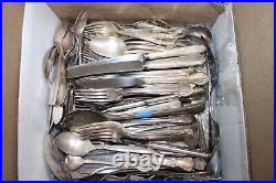 Interesting Antique Vintage Silver plated flatware LARGE FLAT RATE BOX Over 50LB