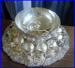 International Co Silver Plated Punch Bowl Set Grape Webster Wilcox VINTAGE PLAIN