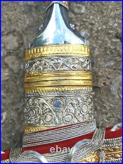 Islamic Arab Jambiya Vintage Gold Plated Silver Khanjar Curved Dagger Knife