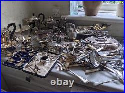 Job Lot Vintage Silver Plated Items Tea Sets Mountain Cutlery. Etc