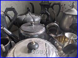 Job Lot Vintage Silver Plated Items Teapots Etc Incl Cutlery
