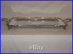 LARGE BUTLER SERVING TRAY Wm. ROGERS SILVER PLATE FOOTED TRAY HEAVY VINTAGE