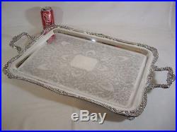 LARGE BUTLER SERVING TRAY Wm. ROGERS SILVER PLATE FOOTED TRAY HEAVY VINTAGE