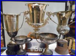 LARGE LOT 5 Vintage CUP TROPHIES Some Silverplate Wide Variety-Large one HEAVY