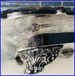 LARGE SILVER PLATED FOOTED HANDLED TRAY. Ornate Vtg floral scallop design