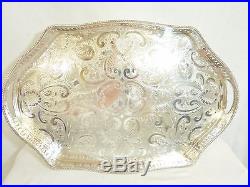 Large Vintage Silver Plate On Copper Oval Gallery Tray, Sheffield #cr#