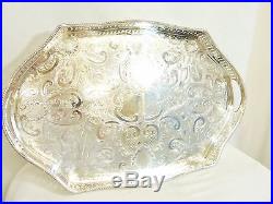 Large Vintage Silver Plate On Copper Oval Gallery Tray, Sheffield #cr#