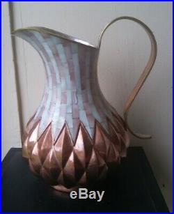 LARGE Vintage LOS CASTILLO Taxco Mexican Silverplate Copper Pitcher MOP NICE