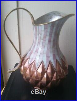 LARGE Vintage LOS CASTILLO Taxco Mexican Silverplate Copper Pitcher MOP NICE