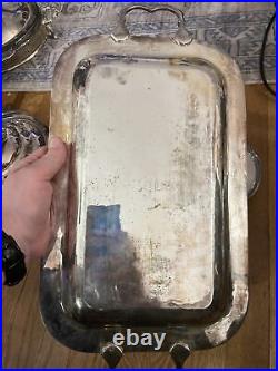 LARGE Vintage SILVER MEAT CARVING & SERVING FOOTED TRAY 2 Silver Plated Trays