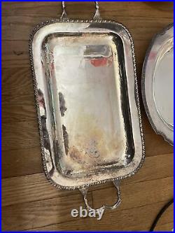 LARGE Vintage SILVER MEAT CARVING & SERVING FOOTED TRAY 2 Silver Plated Trays