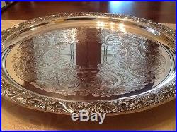 LOVELY VINTAGE E. H. PARKIN QUALITY SILVER PLATED CHASED FOOTED DRINKS TRAY