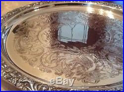 LOVELY VINTAGE E. H. PARKIN QUALITY SILVER PLATED CHASED FOOTED DRINKS TRAY
