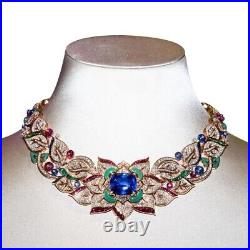 Lab Created Sapphire Collar Necklace For Her Yellow Gold Plated 925 SS Jewelry