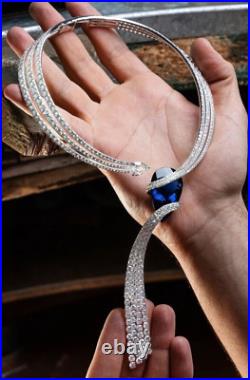 Lab Created Sapphire Front Open Necklace For women Evening Red Carpet Jewelry