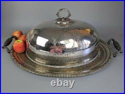 Large 19th century antique oval silver plated Butlers Serving Tray withhandles 22