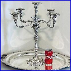 Large 20 Silver Plate Candelabra Vintage Antique Victorian Style 5 Light 4 Arms