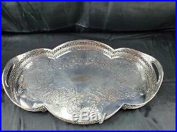Large 20 vtg Sheffield England Silverplate very unique Serving Tray feet handle