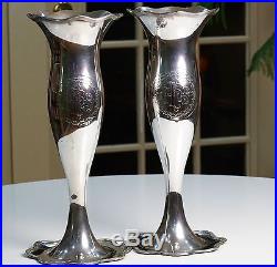 Large Antique Silverplate Altar Vases Pair Catholic Church Vintage Silver IHS
