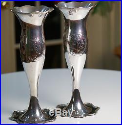Large Antique Silverplate Altar Vases Pair Catholic Church Vintage Silver IHS