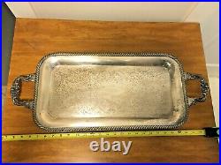 Large Heavy Silver Plated Serving Tray Ornate Vintage Antique Late 1800's