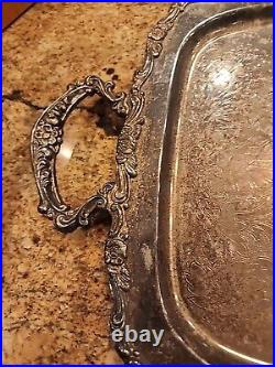 Large Ornate Oneida Silver Plate Tray Handles Butlers Tea Vintage Moody Academia