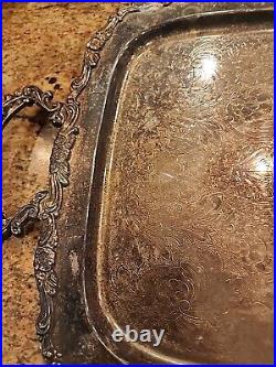 Large Ornate Oneida Silver Plate Tray Handles Butlers Tea Vintage Moody Academia