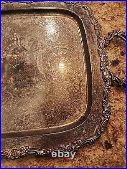 Large Ornate Oneida Silver Plate Tray Handles Butlers Tea Vintage Moody Academia