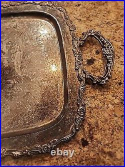 Large Ornate Oneida Silver Plate Tray Handles Butlers Tea Vintage Moody Academia