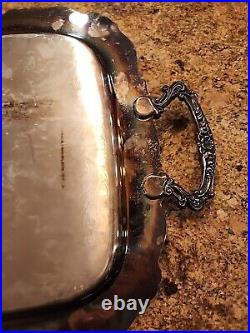 Large Ornate Oneida Silver Plate Tray Handles Butlers Tea Vintage Moody Academia