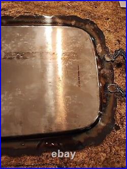 Large Ornate Oneida Silver Plate Tray Handles Butlers Tea Vintage Moody Academia