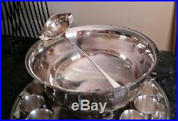 Large PUNCH SET BOWL 12 CUPS TRAY & WALLACE LADLE VINTAGE Paul Revere Style