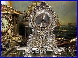 Large Silver Plate Quartz Mantle Clock Ornate Vintage Antique Gift